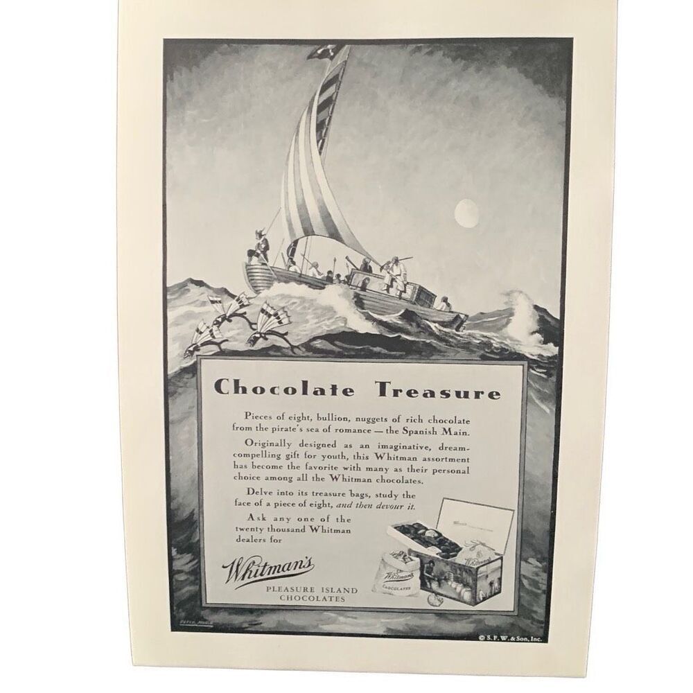 Vintage 1931 Whitman’s Pleasure Island Chocolate Ad Advertisement